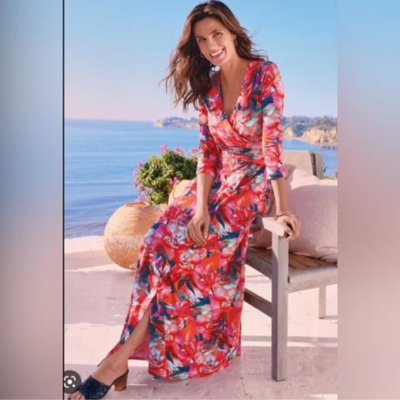 Soft Surroundings Le Jardin Faux Wrap Maxi Dress | L - Picture 1 of 8